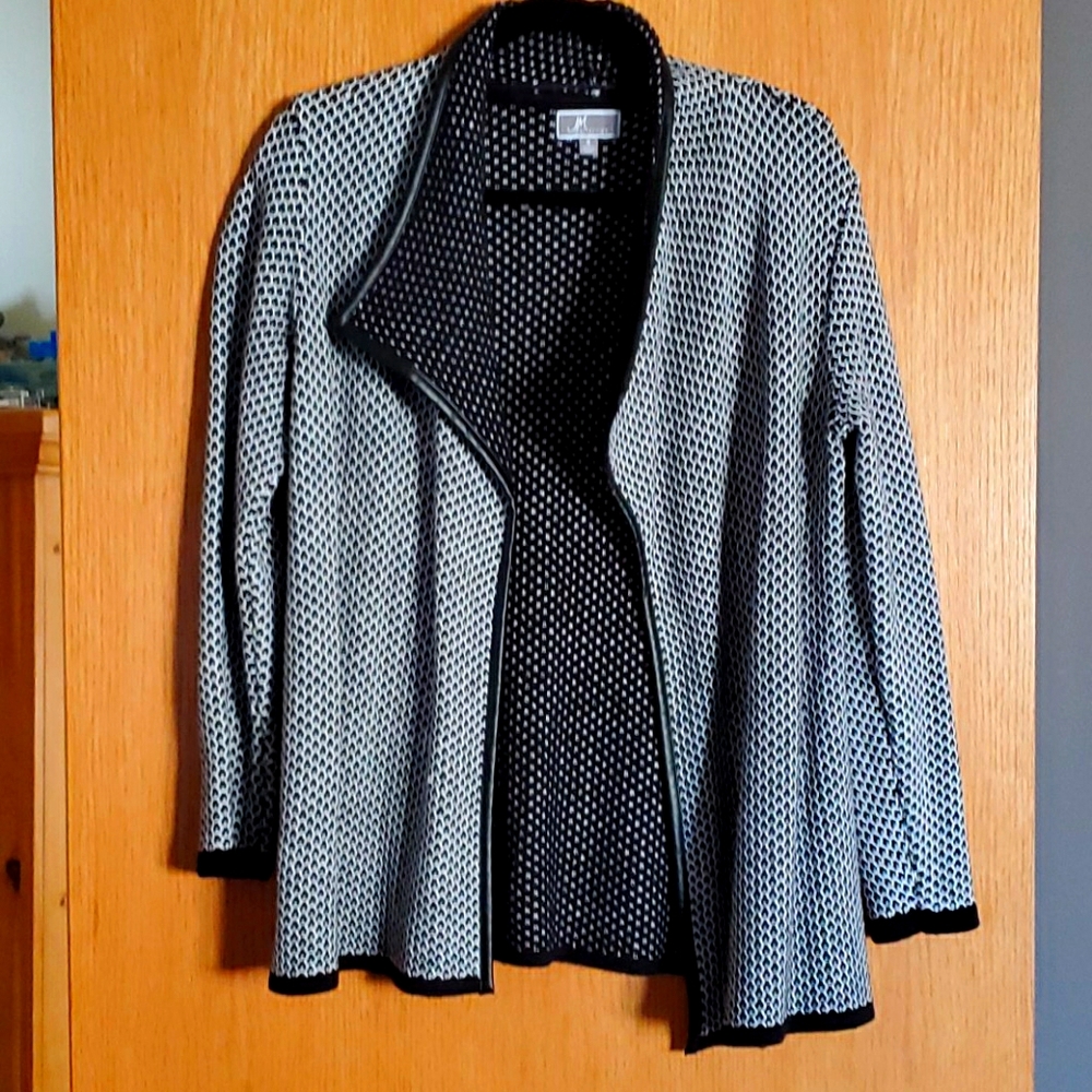 Black and white with *faux* leather cardigan